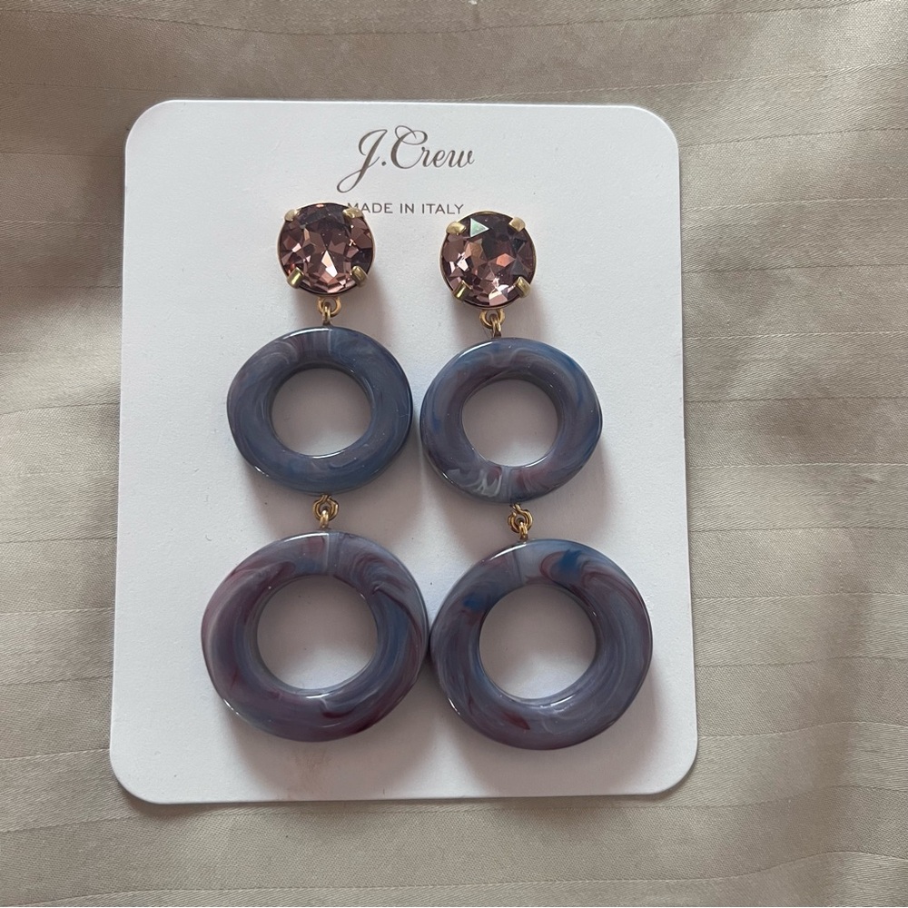J. Crew Purple and Gold Double-Circle Drop Earrings